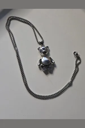 esde2 64cm x 3mm Ketting met Beer Hanger Unisex - Gepolijst RVS - Verstelbaar - Ronde Slangenketting met Hanger