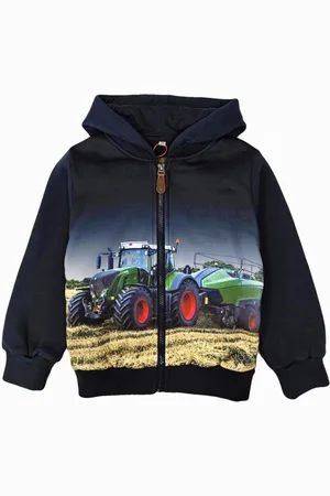 Merkloos Kinder vest tractor trekker Fendt kleur grijs hoodie capuchon maat 146/152