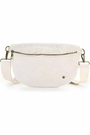 Olivia & Kate Heuptas – Buiktas - Fanny pack – Buideltasje - Cross body – Waistbag - Festivaltas - Bum bag – Teddy stof - Imitatie leer - Kleur Lichtbeige