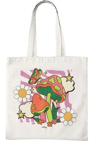 Merkloos Katoenen Tas met Print - Paddenstoel Design - Tote Bag