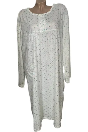 Merkloos Dames Katoenen Nachthemd 110CM Grote Maten 9148 Bloemenprint 3XL wit/groen