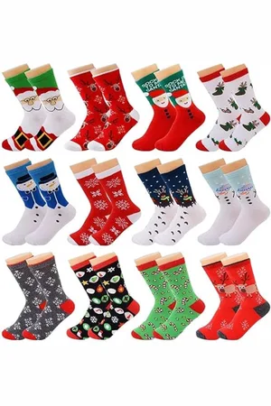 Merkloos 12 paar Winter Sokken Dames Kerst Sokken Warme Sokken Gezellige Katoenen Sokken maat 35-40