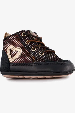Groot Leren babyschoenen met stippen en hartjes - - Uitneembare zool