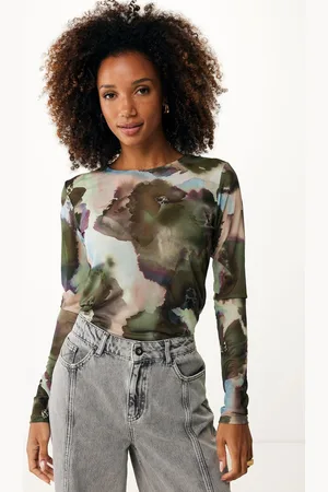 Mexx Mesh Waterflower Top Khaki Green Dames