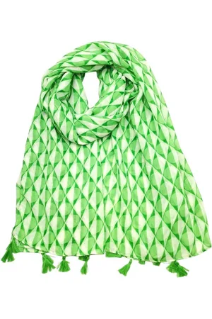 Merkloos Lange dames sjaal Jitske fantasiemotief geometrische print wit mint smaragd lichtgroen