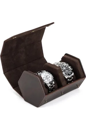 Merkloos Echt leren zeshoekige horlogedoos voor op reis - 2 horloges koker - horloges opbergdoos - zwart