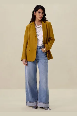 Sissy-Boy Donkergele linnen oversized blazer