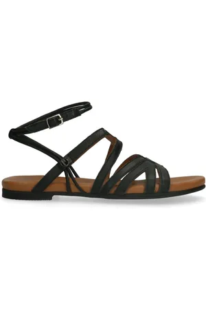 No Stress Dames - Zwarte leren sandalen met bandjes