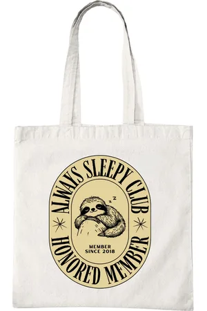 Merkloos Katoenen Tas met Print - Sleepy Club Luiaard Design - Tote Bag