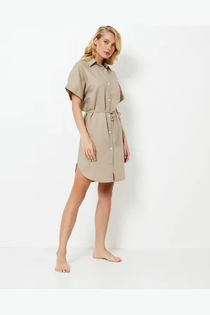 Aruelle Dames Jurk Cleo-Linnen & Katoen-Luchtig & Stijlvol-Korte Mouwen-Taille Riem-