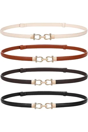 Merkloos Dames Skinny Riem voor Jurk - Verstelbare Leren Riem met Gouden Gesp - Dunne Taille Riem Set van 4 - Perfect voor Taille tot cm