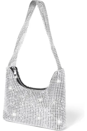 Merkloos Rhinestone Crossbody Bag - Silver Clutch with Rhinestones - Evening Handbag Purse - Cocktail Wedding Engagement Bag - Party Bridal Night Bag