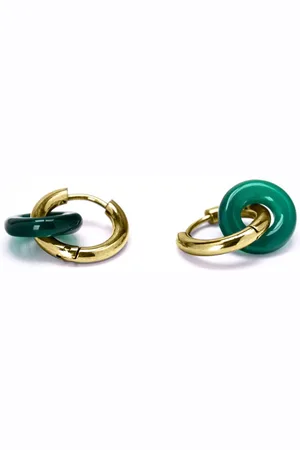 Di Lusso Oorringen stainless steel met gouden plating voorzien van agaatdonuts groen
