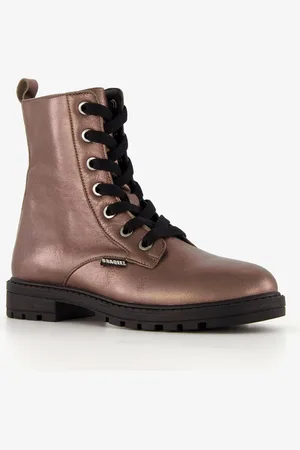 Braqeez Leren meisjes veterboots roségoud
