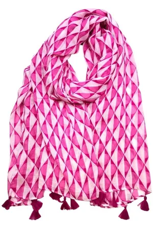 Merkloos Lange dames sjaal Jitske fantasiemotief geometrische print wit licht roze candy