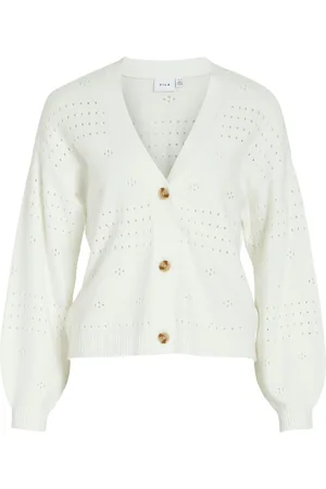 VILA Vest Viril V-neck L/s Knit Cardigan - No 14102703 White Alyssum Dames