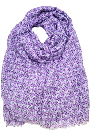 Merkloos Lange dames sjaal Carin fantasiemotief rozetpatroon wit lila turquoise blauw