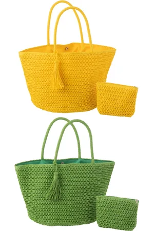 J-line Strandtas + tasje - papier - groen/geel - 2 stuks