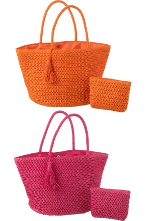 J-line Strandtas + tasje - papier - roze/oranje - 2 stuks