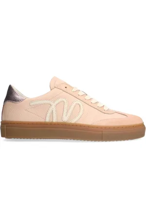 Manfield Dames - leren sneakers met suède details