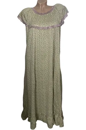 Merkloos Dames nachthemd 120CM met bloemenprint 00158 3XL groen