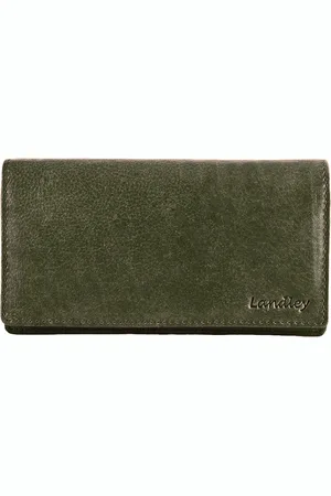 Landley Leren Dames Overslag Portemonnee - Gewassen Vintage Leer - Harmonica Rits Portemonnee - RFID - Vrouwen Portefeuille - Echt Leder - Olijfgroen