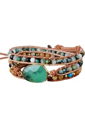 Marama Wikkelarmband Borean Sea - leer - edelsteen Onyx - damesarmband - 56 cm.