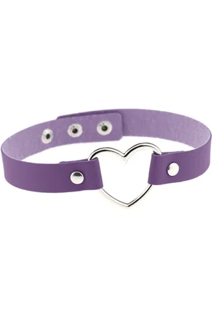 KIMU Choker Hartje - Pu Leer Collar Ketting Hart Halsband Lila Festival