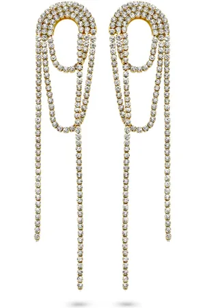 CO88 Oorbellen Dames - Oorhangers Met Zirkonia Steentjes - Lus - 95x19mm - - Staal - Goudkleurig - 8CE-70534