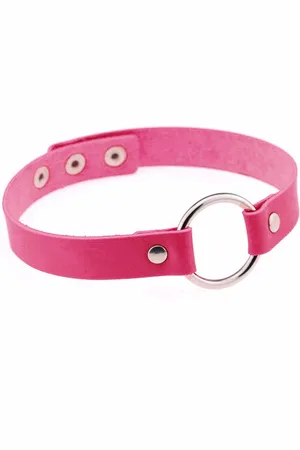 KIMU Choker Ring - Pu Leer Collar Ketting Halsband Roze Sexy Festival
