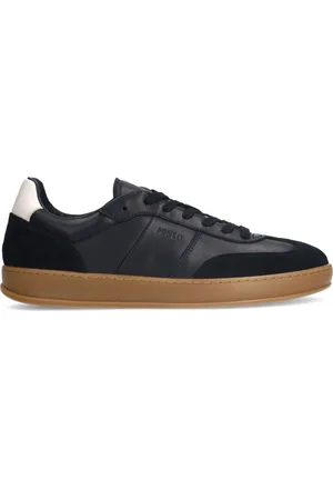 Manfield Heren - Zwarte leren sneakers met suède details