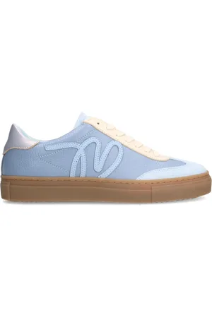 Manfield Dames - Blauwe leren sneakers