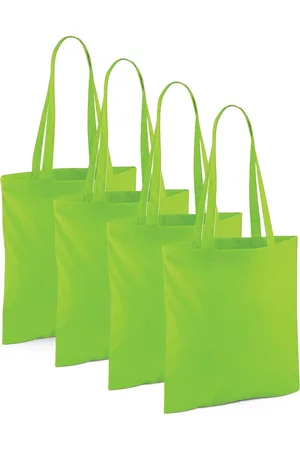 Merkloos Draagtasje met hengsels - 4x - limegreen - 42 x 38 cm - katoen - 10 liter - boodschappen - gymtas - voor kinderen en volwassenen