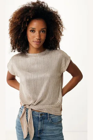 Mexx T-shirt Lurex Rib Zand Dames