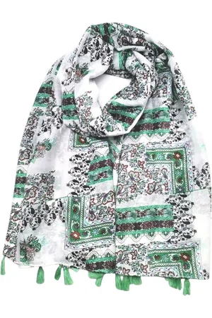 Merkloos Lange dames sjaal Diny gebloemd motief wit zwart rood paars smaragd mint