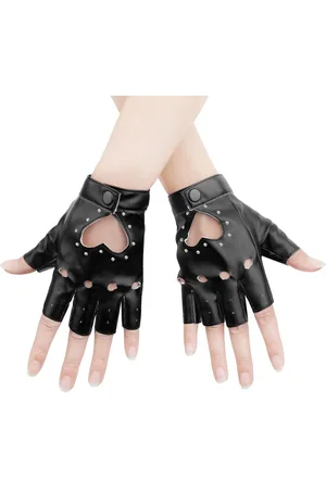 Merkloos Punk Handschoenen Stijlvolle Vingerloze Handschoenen Leer Palm met Strass voor Halloween Cosplay - Dames Meisjes Prestatie Zwart .