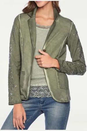 Merkloos Linea Tesini Designer Sweetblazer met Pailetten Olijfkleurig