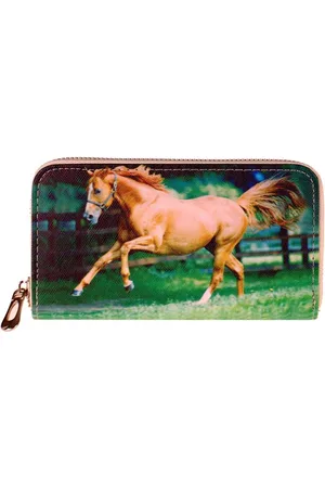 S.Y.W Portemonnee - Paard Lichtbruin Galop - Rondrits - Muntvak & Pasvakjes - 16x9x2cm