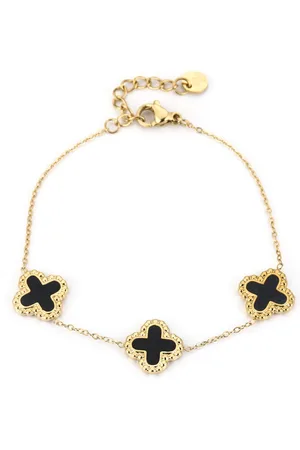 MICHELLE Minimalistische armband met klavers - - Gouden armband - Dames armband - Stainless Steel - Wateproof bracelet - Klavertjes - Cadeau voor dames - Kerst - Moederdag - Valentijn - Goud/Zwart