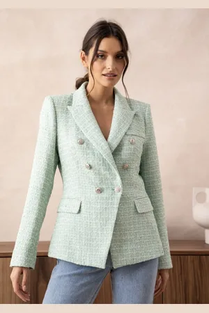 Merkloos Blazer, mintgroen, tweed, maat 42