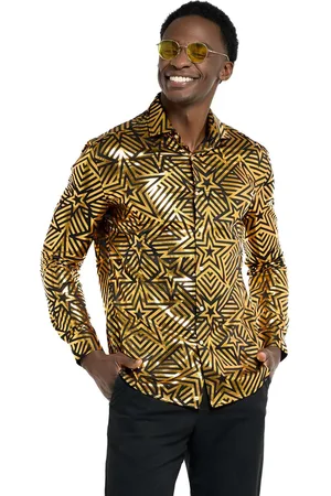 OppoSuits Golden Geo Star Shirt - Mannen Overhemd - Gouden Blouse