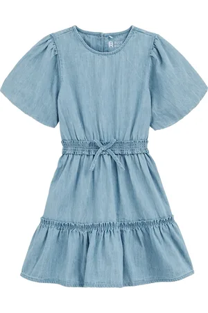 WE Fashion Meisjes denim jurk met ballonmouwen