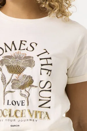 Garcia Dames Chest print T-shirt Bruin Korte mouw