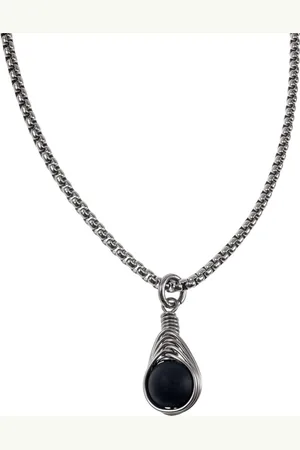 esde2 60cm x 3mm Jasseron-Ketting + Matte Onyx Steen Hanger Dames - RVS - Handgemaakt Visgraattechniek Zwarte Steen Hanger met Ketting