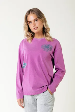 Colourful rebel Racer Logo Acid Wash Longsleeve Tee Cuff- XL