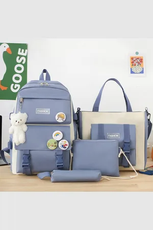 Merkloos Schooltas 4-delige set, rugzak 4-delige se, inclusief rugzak, etui, messenger bag, handtas, Canvas Casual Daypack voor meisjes boekentas schoolrugzak set
