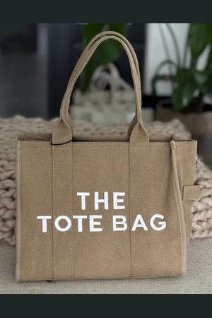 Merkloos Damestas - The Tote Bag - Canvas - - witte geborduurde letters 33 x 27 cm.