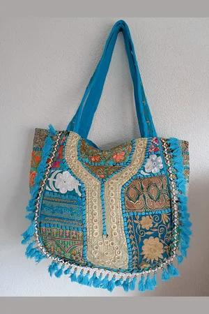 Merkloos Patchwork Unieke-Schoudertas- Strandtas- India Hippie Tas- Cadeau voor Haar- Blauw