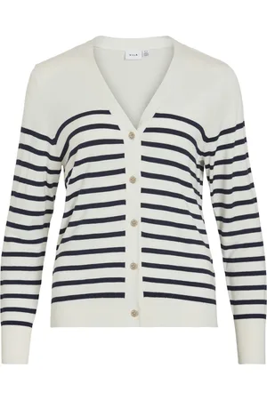 VILA Vest Viwennie V-neck L/s Knit Cardigan 14100579 Cloud Dancer/navy Blazer Dames