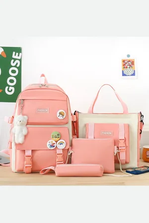 Merkloos Schooltas 4-delige set, rugzak 4-delige se, inclusief rugzak, etui, messenger bag, handtas, Canvas Casual Daypack voor meisjes boekentas schoolrugzak set